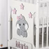 Patut bebe cu sertar personalizat cu nume si elefant cu fundita gri-roz pal