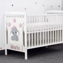 Patut bebe personalizat cu nume si elefant cu fundita roz pal