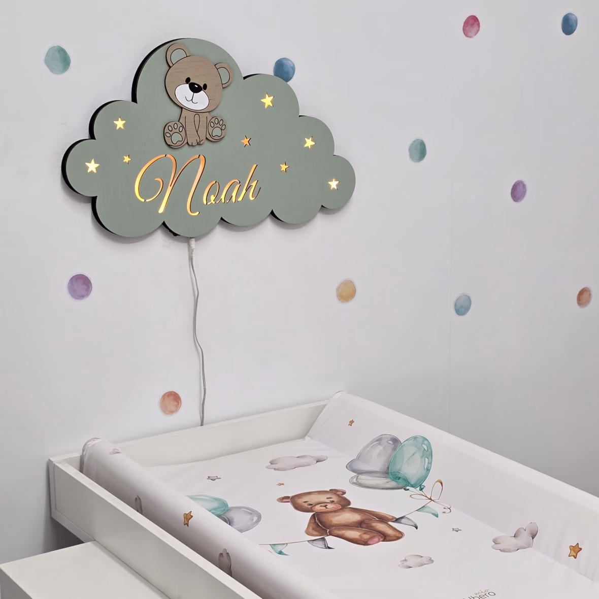 Lampa de veghe ursulet pe nor verde olive