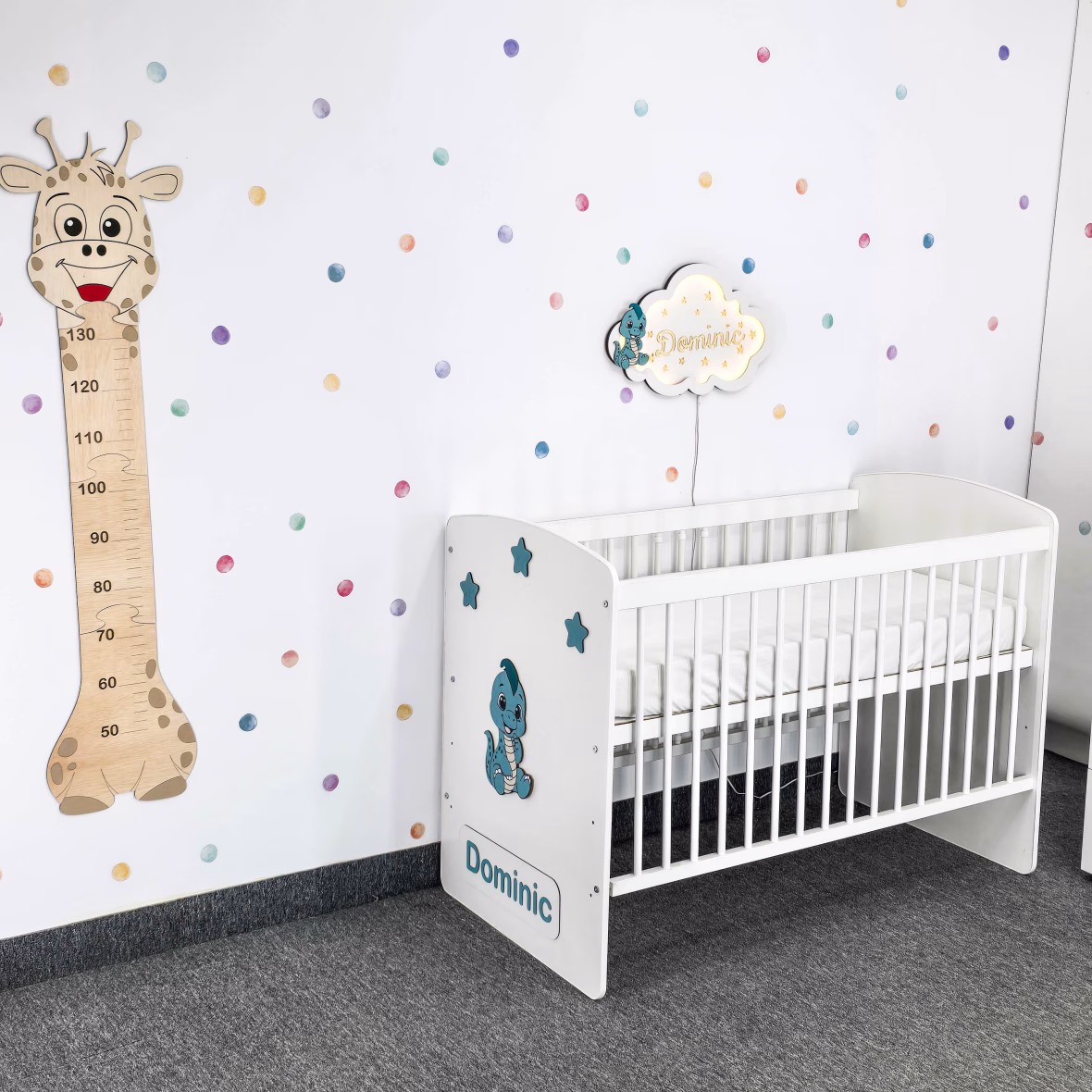 Pătuţ bebe cu dinozaur turcoaz prafuit