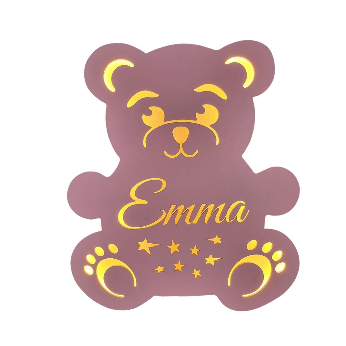 Lampa de veghe personalizata cu nume in forma de ursulet – roz